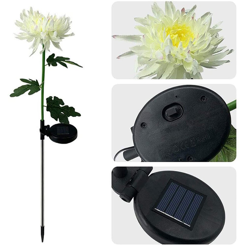 3 Pieces Solar Power Chrysanthemum Ground Light Flower Lamp Outdoor Garden Features