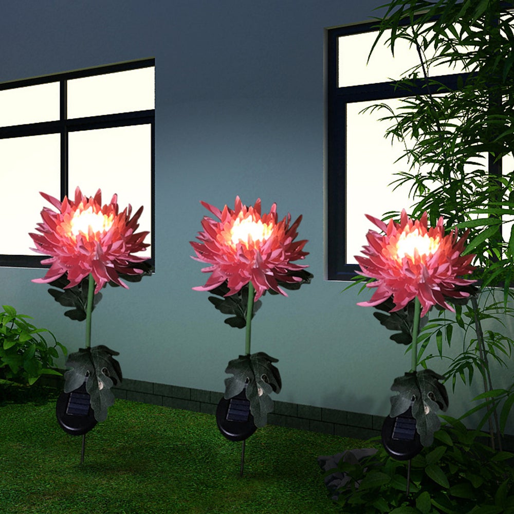 3 Pieces Solar Power Chrysanthemum Ground Light Flower Lamp Outdoor Garden Features