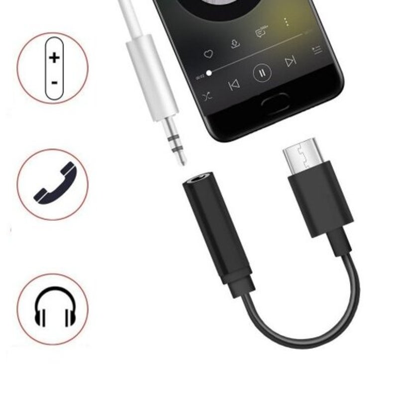 3Pcs Usb Type C To 3.5Mm Earphone Headphone Adapter Cable Black