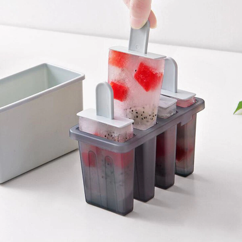 3Pcs 4-Grid Diy Popsicle Classic Ice Cream Mold Tray Frozen Cube Lolly Mould