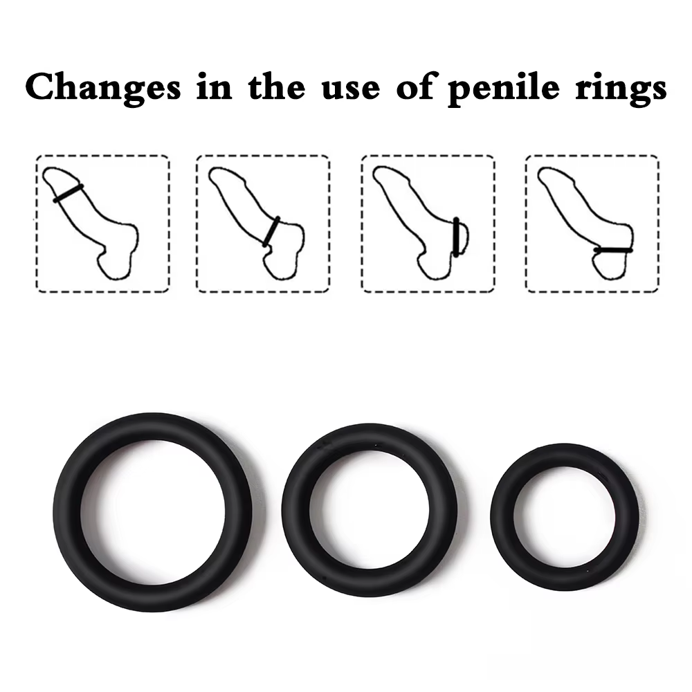 3Pcs Black Male Cock Rings Set Silicone Rubber Stretchy Penis Delay Ejaculation