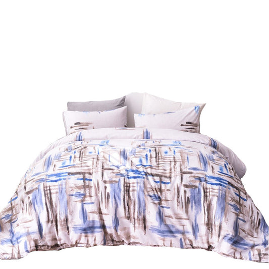 3Pcs Queen Bed Quilt Cover Set One Two Pillowcases Blue Grey Lines