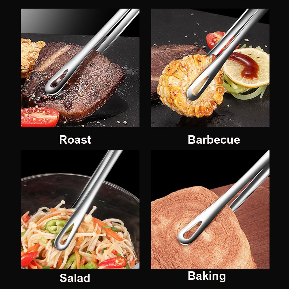 3Pcs Stainless Steel Non-Slip Barbecue Steak Buffet Tong Bread Clip Kitchen Tools