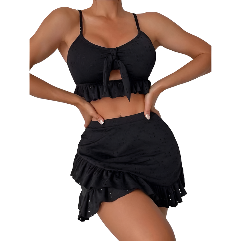 3Pcs Beach Bikini With Hip-Hugging Skirt Fashion Ruffle Design Swimsuit Set Summer Womens Clothing