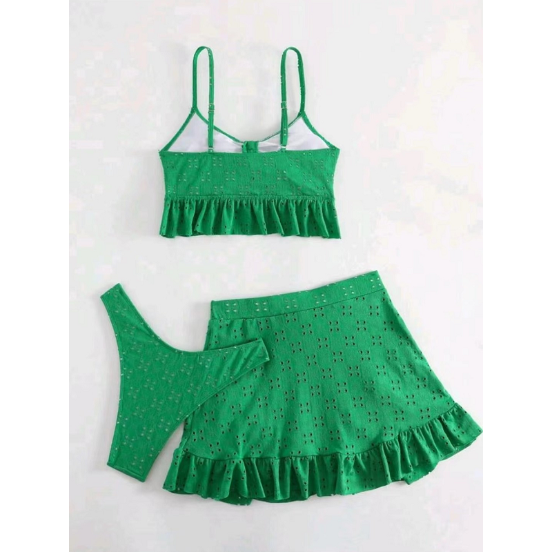 3Pcs Beach Bikini With Hip-Hugging Skirt Fashion Ruffle Design Swimsuit Set Summer Womens Clothing
