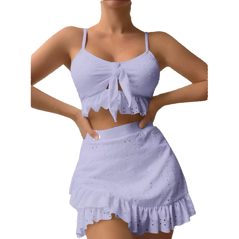 3Pcs Beach Bikini With Hip-Hugging Skirt Fashion Ruffle Design Swimsuit Set Summer Womens Clothing