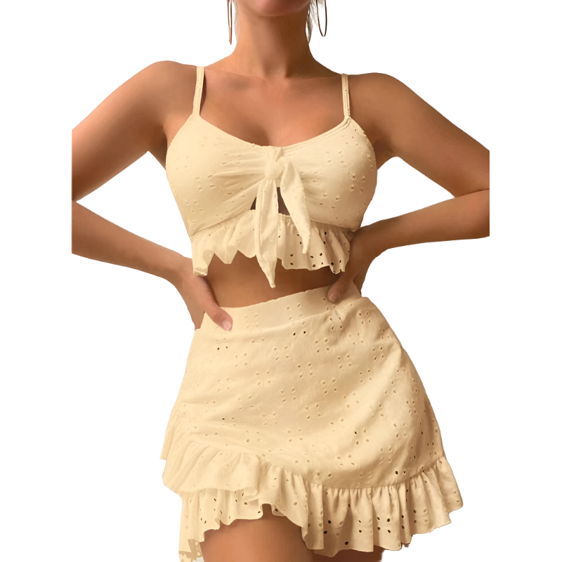3Pcs Beach Bikini With Hip-Hugging Skirt Fashion Ruffle Design Swimsuit Set Summer Womens Clothing