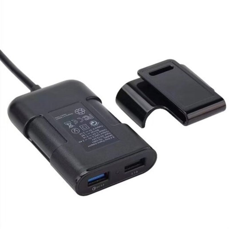 4 In 1 8A Qc3.0 Quick Charging Car Charger Usb Ports For Frontseat Backseat Black