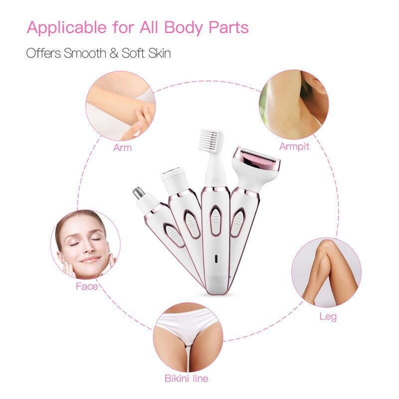 4In1 Electric Women Epilator Bikini Body Armpit Usb Rechargeable Hair Removal