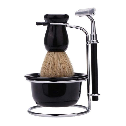 Razors Blades 4 In 1 Men's Manual Set Beard Shaving Brush Bowl Stainless Steel Stand Holder