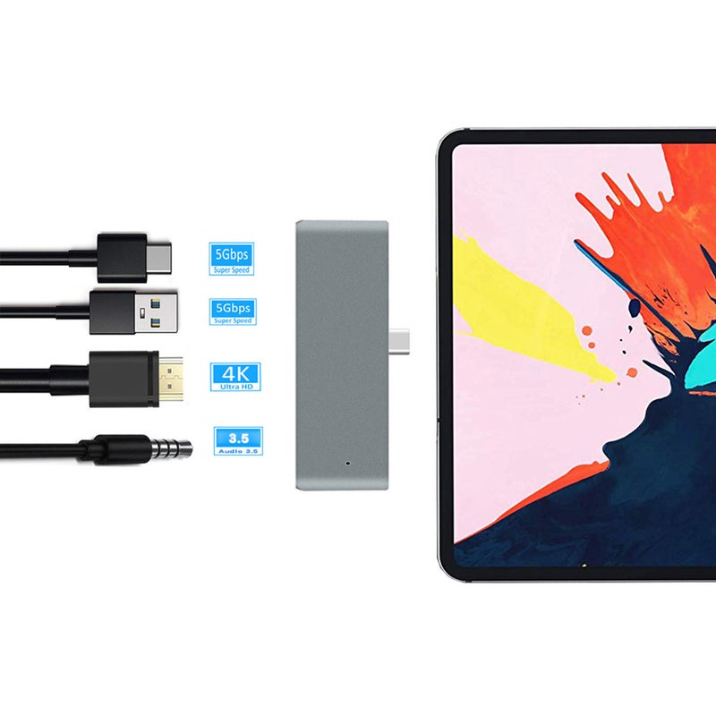 4 In 1 Multi Function For Ipad Pro Hub Type C To Hdmiauxusbpd Adapter 3.5Mm Headphone Jack Pd Charging Converter