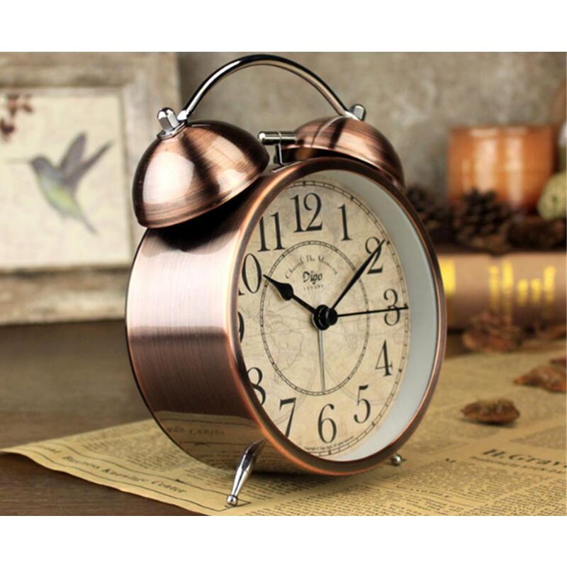 4 Incheses Creative Retro Silent Desktop Clock Twin Bell Loud Alarm For Heavy Sleepers