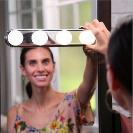 4 Led Makeup Lamp Wall Light Kit For Dressing Table Vanity Mirror Suction Cup Battery Power White