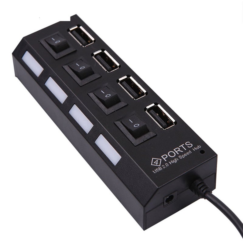 4 Port Led Usb Hub Four Ports 2.0 Concentrator With Light And Separate Switch For Mobie Cellphone High Quality