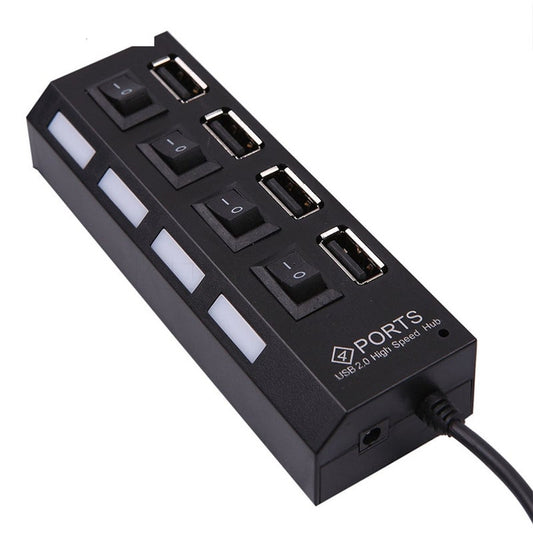 4 Port Led Usb Hub Four Ports 2.0 Concentrator With Light And Separate Switch For Mobie Cellphone High Quality