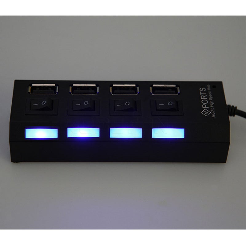 4 Port Led Usb Hub Four Ports 2.0 Concentrator With Light And Separate Switch For Mobie Cellphone High Quality