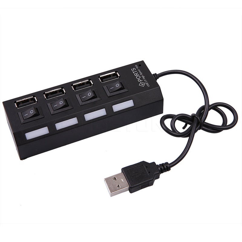 4 Port Led Usb Hub Four Ports 2.0 Concentrator With Light And Separate Switch For Mobie Cellphone High Quality