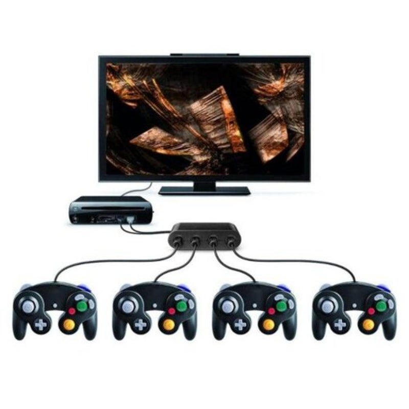 4 Ports For Gamecube Gc Controllers Usb Adapter Converter / Pc Switch Wiiu Jet Black