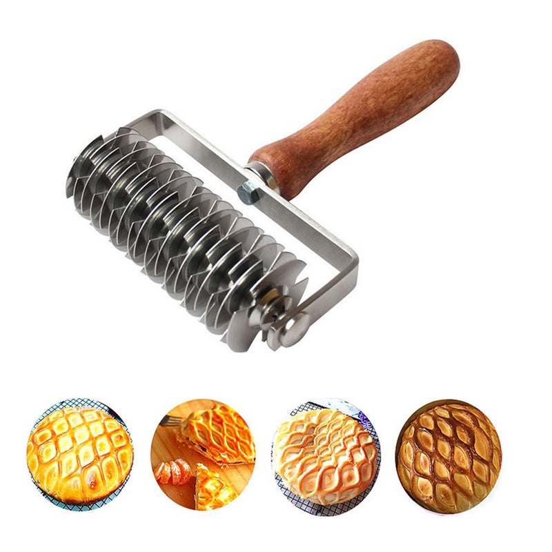 40 Stainless Steel Dough Lattice Bread Crust Roller Cutter Wood Handle Pastry Tool Pizza Bakeware Tools