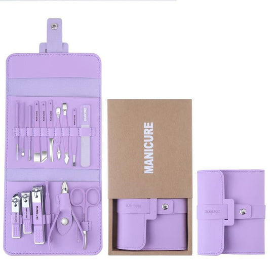 Nail Care Manicure Pedicure Clippers Scissors Set With Faux Leather Bag