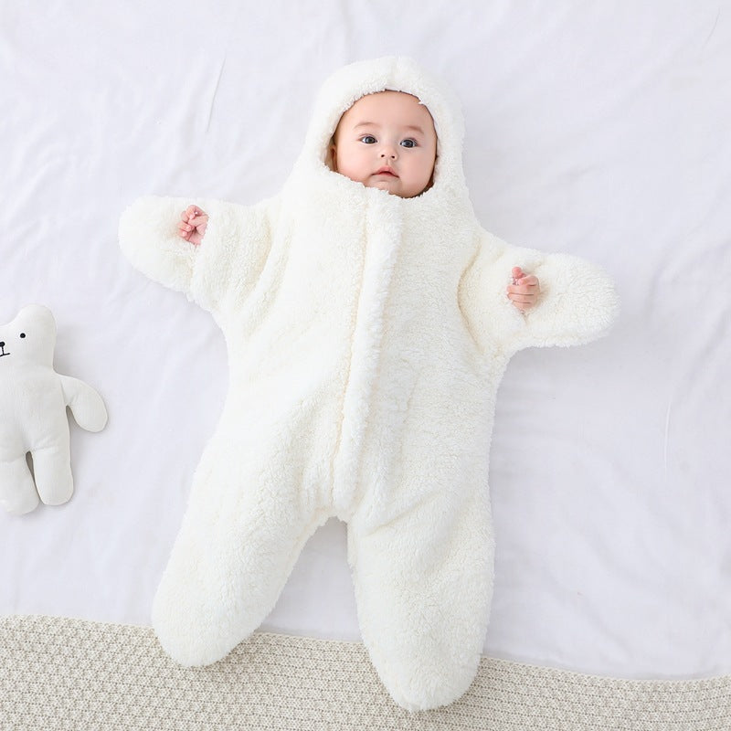 Baby Starfish Lamb Velvet Sleeping Bag Comfortable Newborn Male And Female Outing Winter Quilt Plus Cotton Thickening