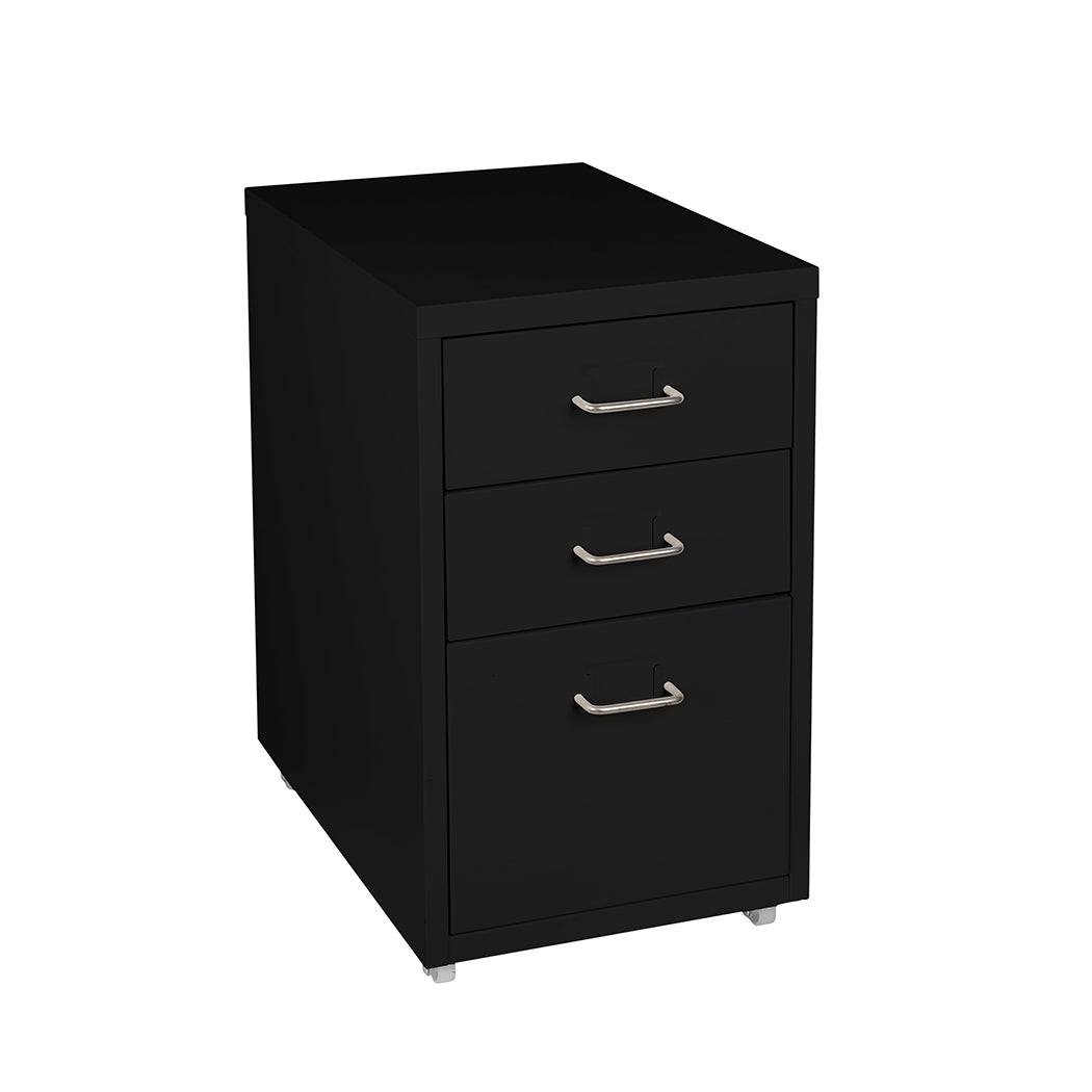 3 Drawer Office Drawers Filing Cabinet Black Steel Storage