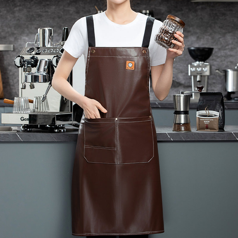Pu Soft Leather Apron Custom Printed Monochrome Logo Catering Specific Waterproof And Oil Resistant Kitchen Aquatic Wais