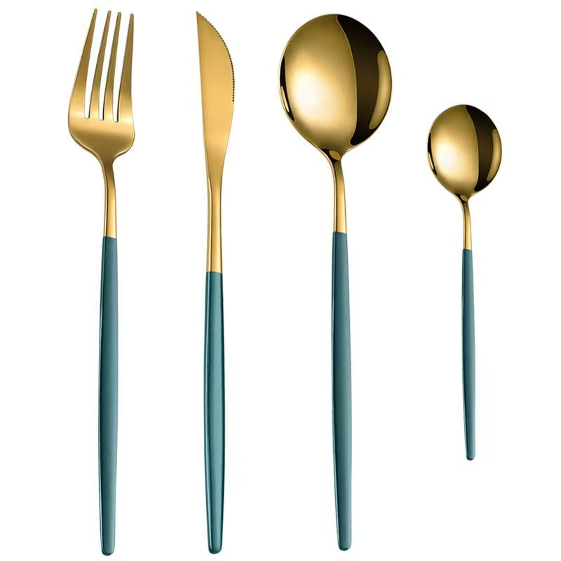 Stainless Steel Cutlery Set With Portuguese Gold Spray Painted Steak Knife Fork Spoon And Tea 4-Piece Gift Pack