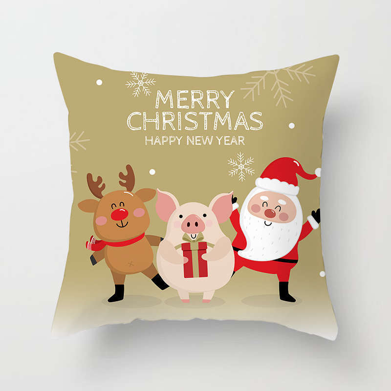 45 X 45Cm Christmas Cushion Cover - Standard - Reindeer, Pig And Santa