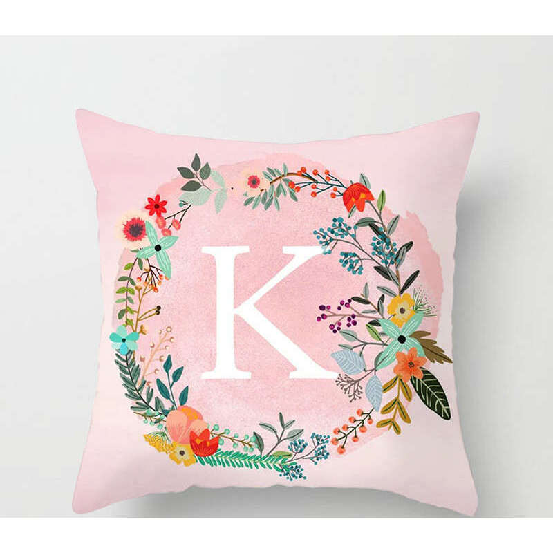 Pink Pillow Cover White Letter Wreath Background Pillowcase Alphabet Cushion K