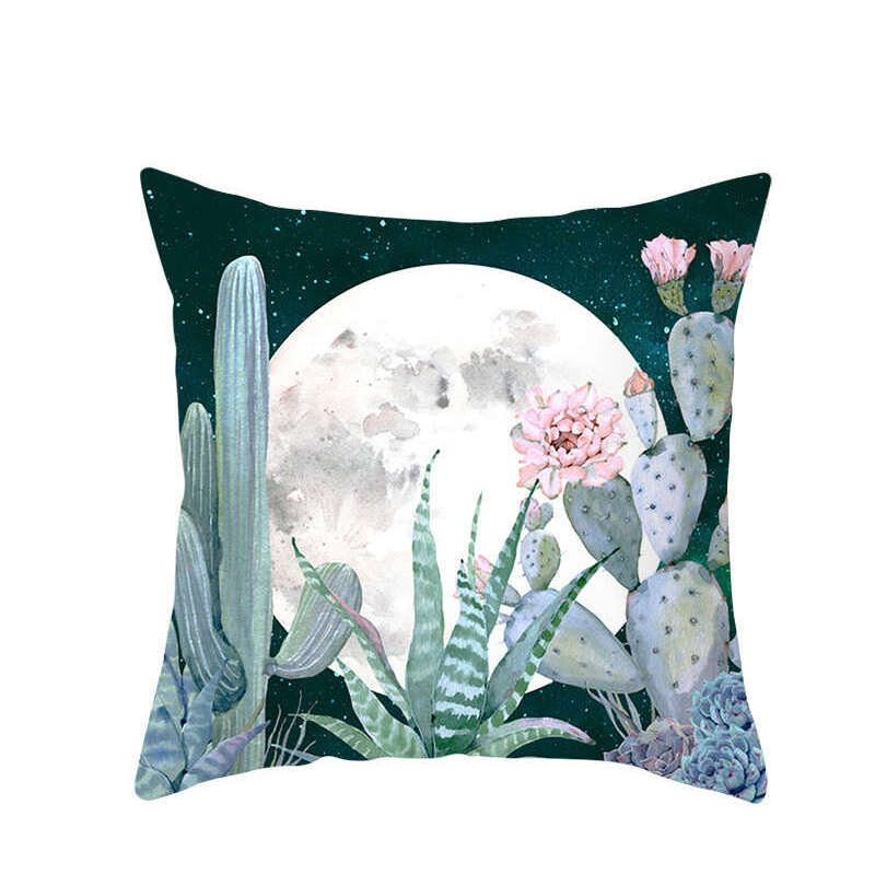 45 X 45Cm Stylish Green Brown Leaves Cushion Cover