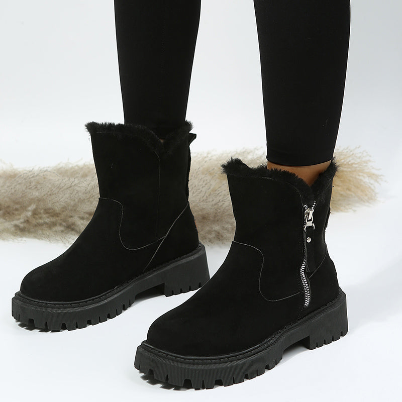 Thick Plush Snow Boots Women Faux Suede Non-Slip Winter Shoes