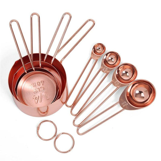 Set Of 8 Rose Gold Stainless Steel Measuring Cups Spoons Baking Tools