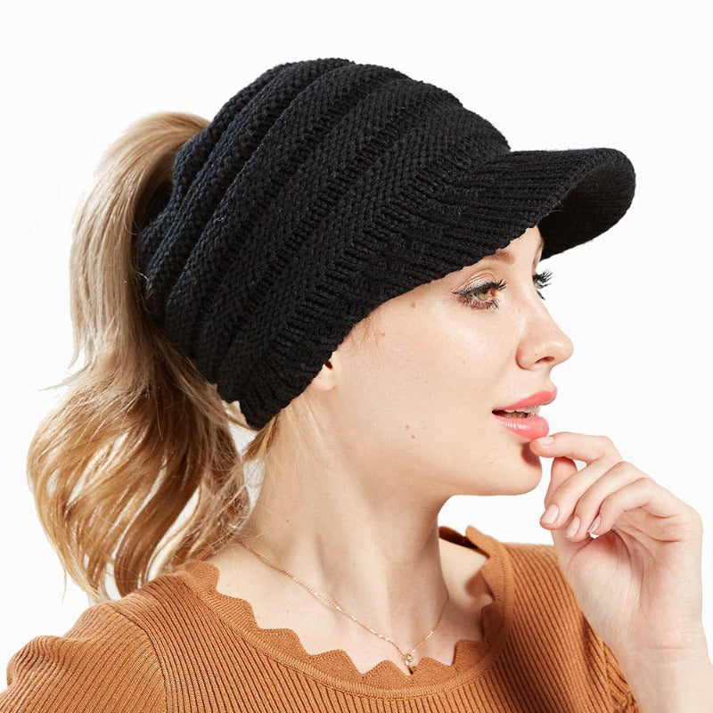 Women Ponytail Beanies Autumn Winter Hats Soft Knitting Caps Warm Ladies Skullies