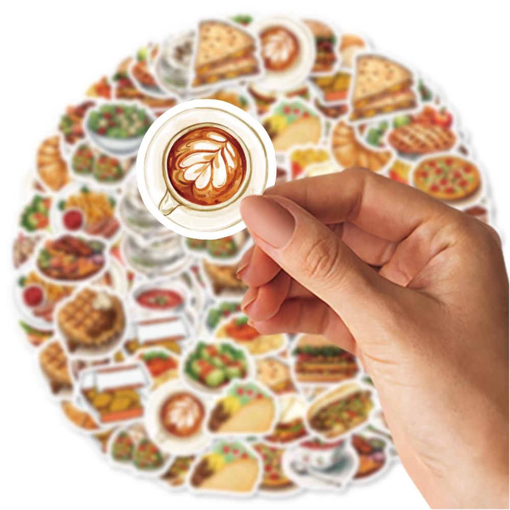 46Pcs Burger Pizza Coffee American Food Theme Stickers Decorated Notebook Water Bottle Diary Classic Toy Scrapbook Diy D