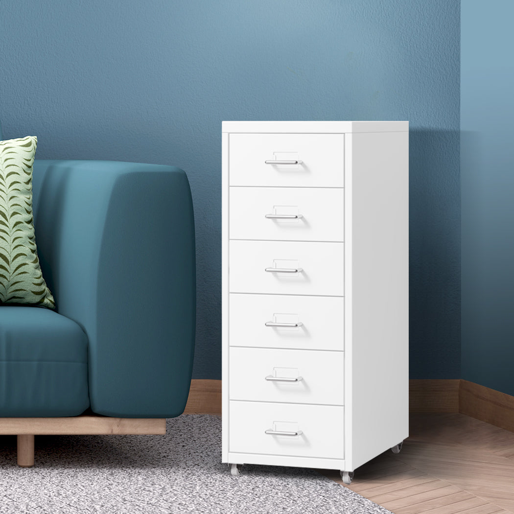 6 Drawer Office Cabinet White Storage Organizer For Workspace Home