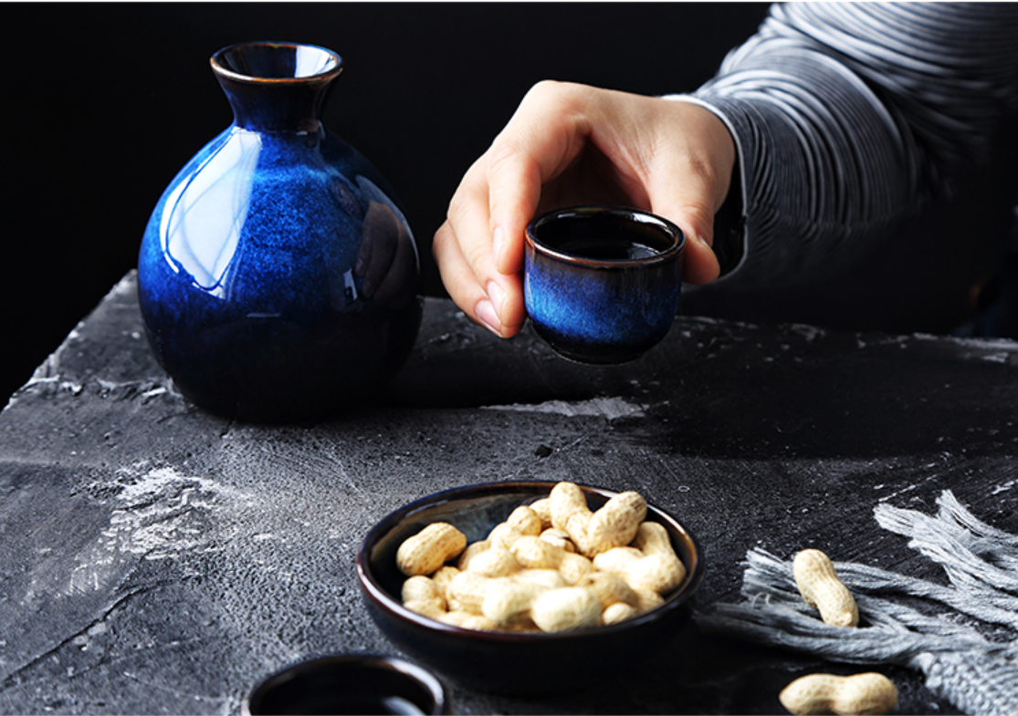 Blue Ceramic Japanese Sake Set