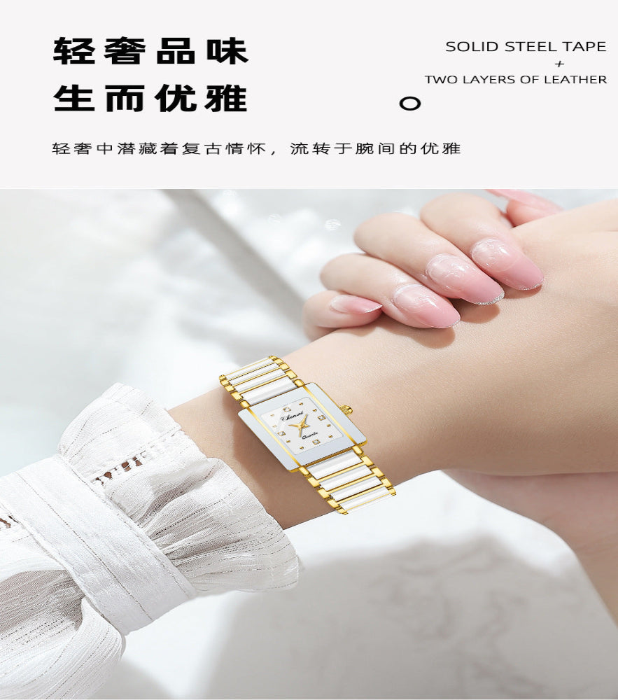 Square Couple Watch For Women And Men Ceramic Quartz