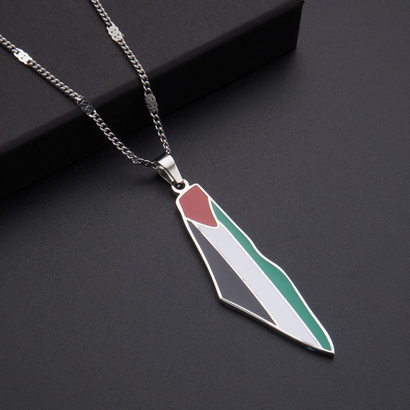 Veile Studios Titanium Steel Stainless Drip Glue Middle East Israel Palestine Map Pendant Necklace