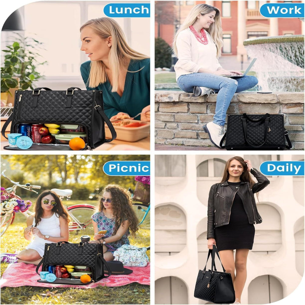 Artificial Leather Lunch Tote Bag Thermal Insulated Leak Proof Crossbody