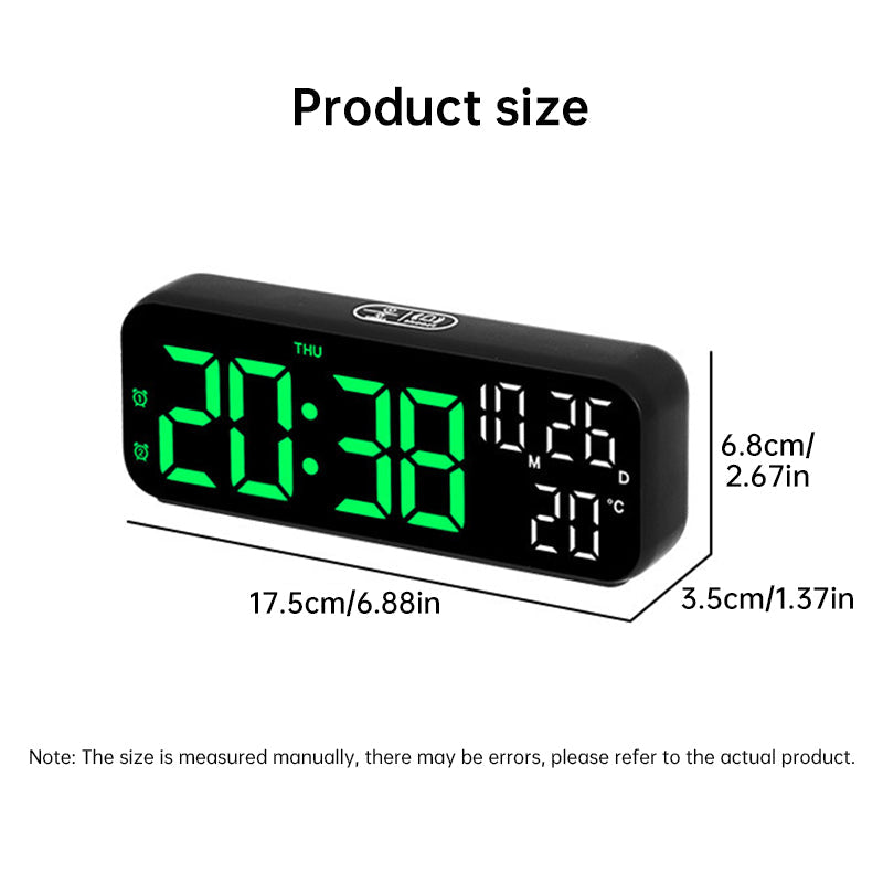 Digital Alarm Clock With Temp Date Week. Night Mode. Voice Controlled. 12/24H Led