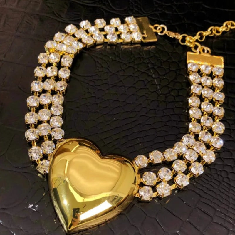 Veile Studios Fashionable Multi-Layer Heart Crystal Inlaid Necklace Luxury Choker Jewelry