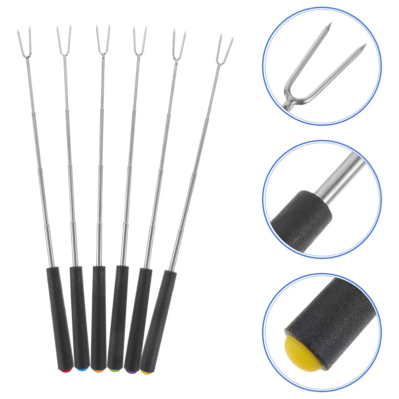 4 Pieces Telescopic Barbecue Fork Stainless Steel Skewers Outdoor Cooking