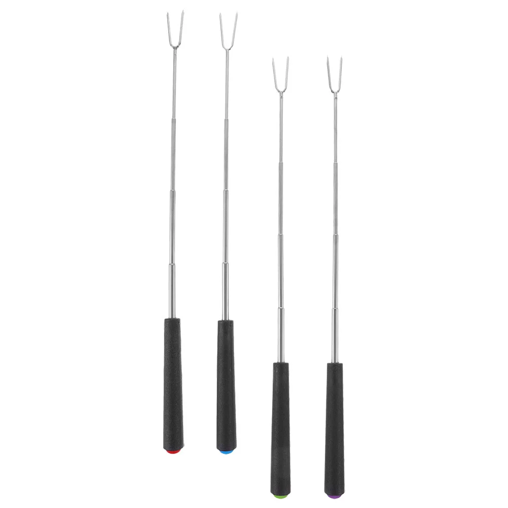 4 Pieces Telescopic Barbecue Fork Stainless Steel Skewers Outdoor Cooking