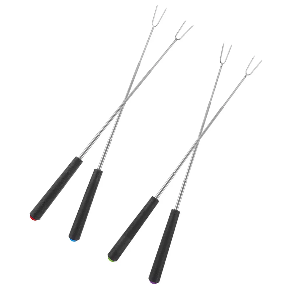 4 Pieces Telescopic Barbecue Fork Stainless Steel Skewers Outdoor Cooking