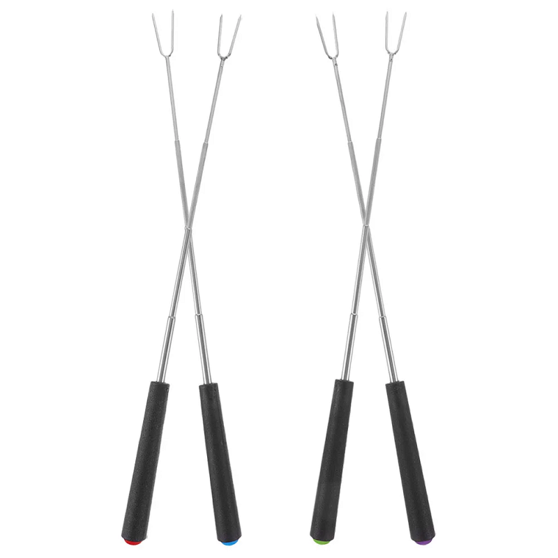 4 Pieces Telescopic Barbecue Fork Stainless Steel Skewers Outdoor Cooking