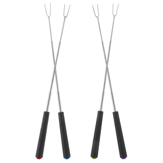 4 Pieces Telescopic Barbecue Fork Stainless Steel Skewers Outdoor Cooking