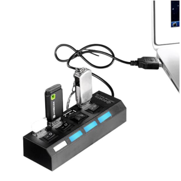 4 Port Led Usb Hub Four Ports 2.0 Concentrator With Light And Separate Switch For Mobie Cellphone High Quality