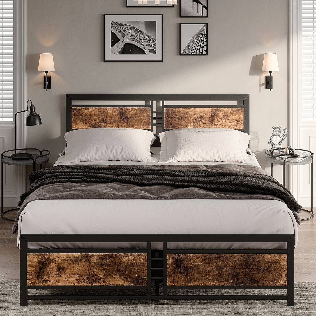 153Cm X 209Cm 96Cm Metal Bed Frame Queen Mattress Brown