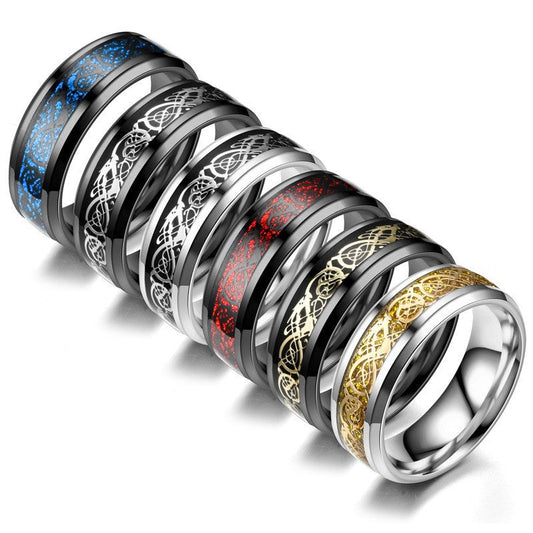 Veile Studios Dragon Pattern Men Stainless Steel Rings Jewellery